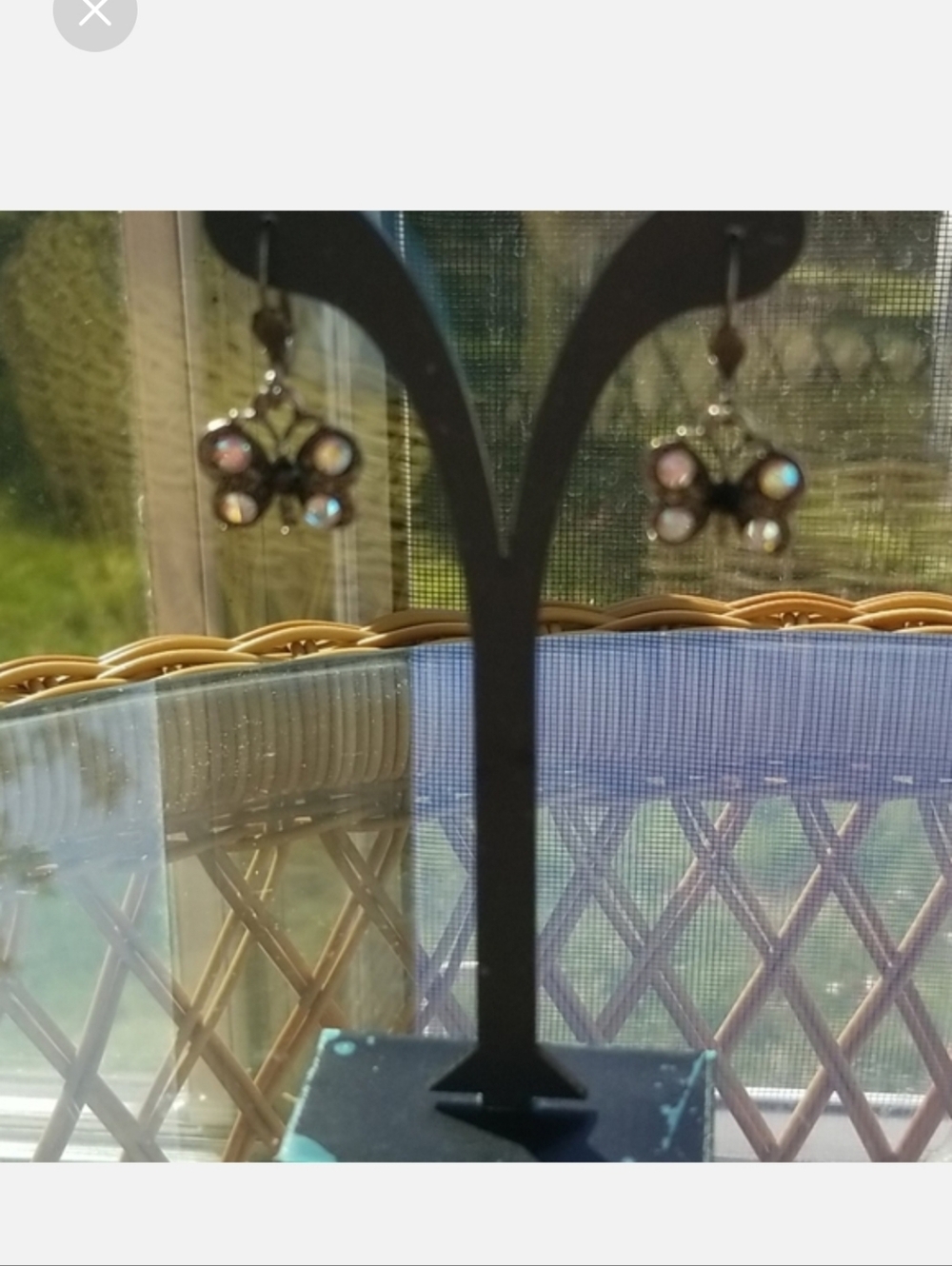 Butterfly rhinestone hanging earring Levlor back